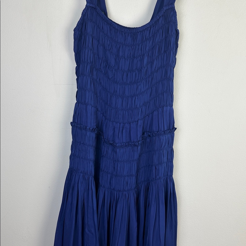 NEW J. Crew Smocked Midi Dress Blue Medium Flowy Adjustable Straps Fit & Flare - Picture 5 of 16